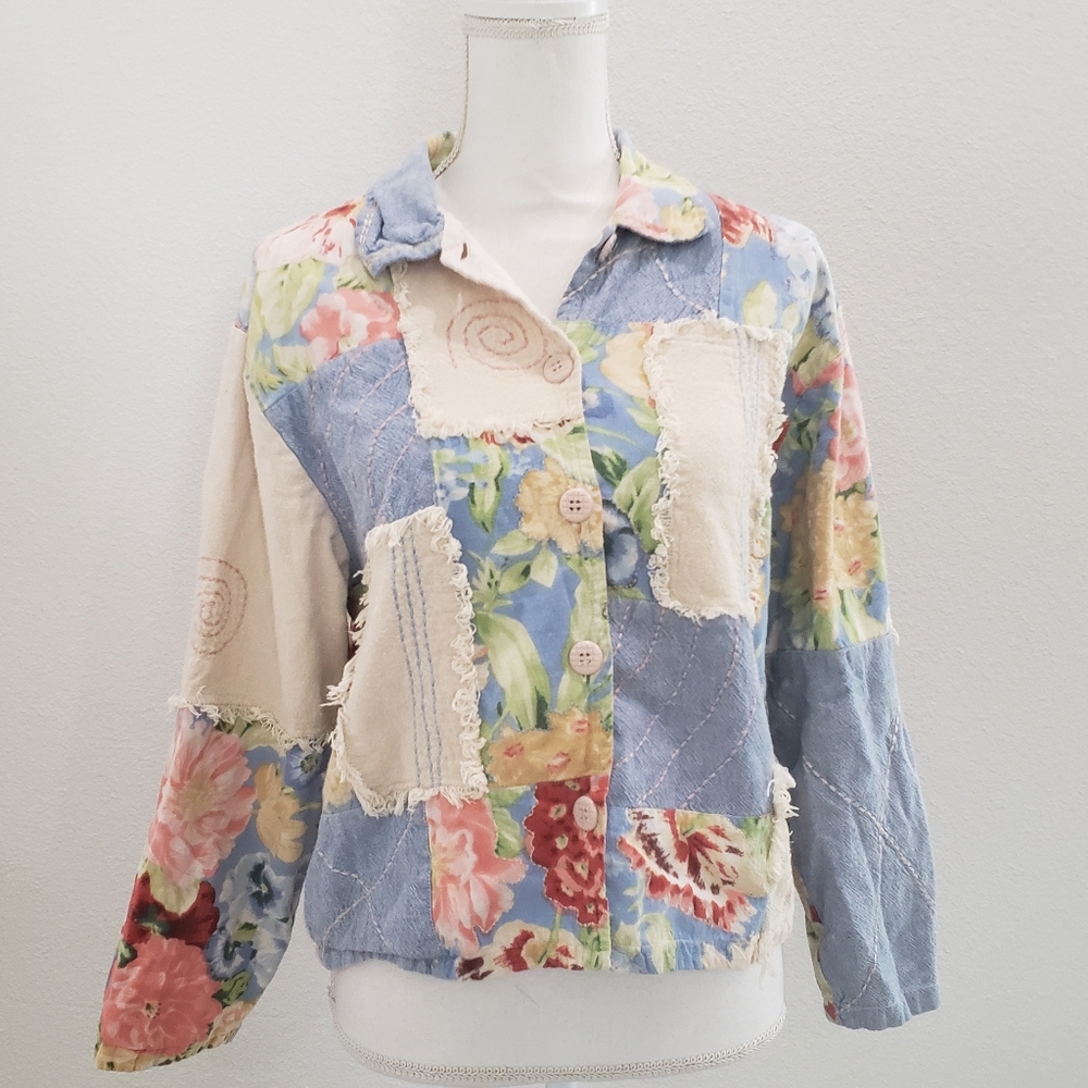 Vintage Floral Patchwork Lightweight Jacket Magnolia P Style Size Medium